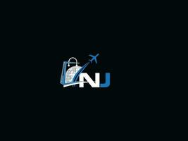 Initial Global Nj Logo Letter, Creative NJ Travel Logo Icon Vector