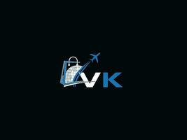 Simple Air Vk Travel Logo Icon, Initial Global VK Logo For Travel Agency vector