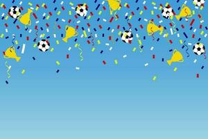 Football world country celebration football sport champion match confetti, cap, ball, sky background banner. Vector illustration. Ceremony party parade, festival background.