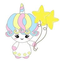 unicornio con estrella globos bebé unicornio dibujos animados personaje antecedentes para contento cumpleaños tarjeta, bebé ducha. aislado vector ilustración .