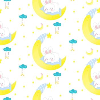 Conejo sin costura modelo impresión modelo para tela textil regalo envolver cuaderno álbum de recortes impresión modelo. Luna estrella modelo con linda conejito vector