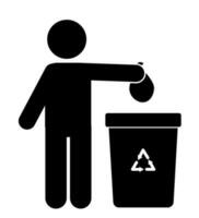 Icon and illustration of a stick figure disposing of trash. vector