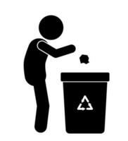 icono y ilustración de un palo figura desechando de basura. vector