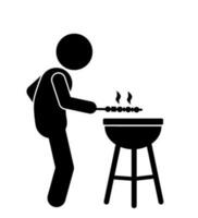 Illustration and stick figure icon are barbecuing vector