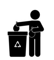 Icon and illustration of a stick figure disposing of trash. vector