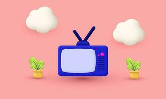 illustration 3d icon cute old tv symbols isolated on background vector