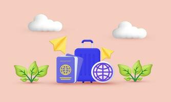 illustration vector 3d Summer travel concept symbols isolated on background