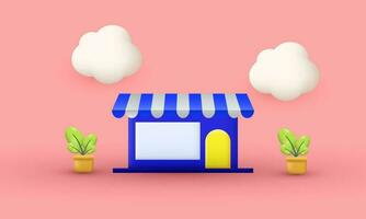 illustration 3d store facade building ideal symbols isolated on background vector