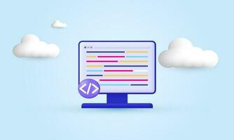 3d estilo computadora ordenador portátil programa código desarrollo codificación icono de moda estilo símbolos aislado en antecedentes vector