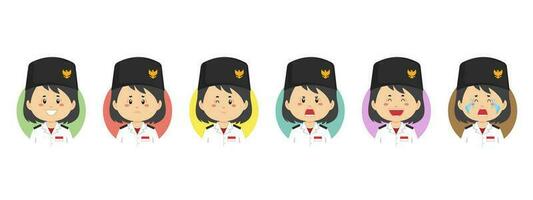 Indonesian Flag Bearer Avatar with Various Expression vector