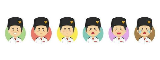 Indonesian Flag Bearer Avatar with Various Expression vector