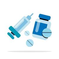 medicine pills, bottles, syringes. set of drugs concept illustration flat design vector eps10. graphic element for landing page ui, icon, infographic, banner or poster