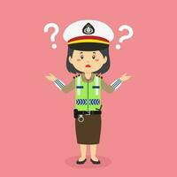 Indonesian Traffic Police Woman Confused with Question Mark vector