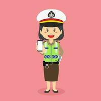 Indonesian Traffic Police Woman Character Hold The Phone vector