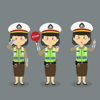 Indonesian Traffic Police Woman Character With Various Activities vector