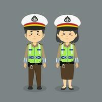 Pareja personaje vistiendo indonesio tráfico policía uniforme vector