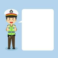 Indonesian Traffic Police Character Making Thumb Up with Speech Bubbles vector