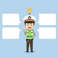 Indonesian Traffic Police Character Shows Get Idea with Bubble Text vector