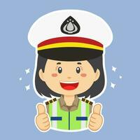 Happy Indonesian Traffic Police Character Sticker vector