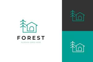 eco casa logo diseño. vector símbolo resumen árbol hogar línea icono diseño. bosque cabina naturaleza árbol gráfico concepto para sostenible edificio, bosque, ecología firmar