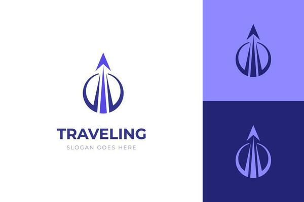 Abstract Geometric circle Arrow Up Business Logo, business growth vector symbol icon design, abstract fly plane with swoosh symbol for business travel logo design