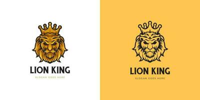 golden lion head king mascot logo vector illustration with black lion crown king logo template