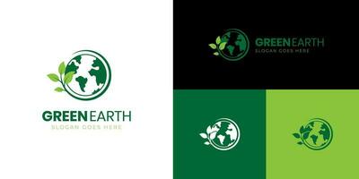 naturaleza globo y tierra hoja logo icono diseño, planeta tierra con planta gráfico elemento, símbolo, firmar para verde tierra día concepto logo modelo vector