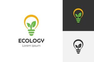 Sustainable ecological energy logo design with leaf and bulb lamp design concept for Energy saving lamp symbol, icon. Eco Friendly, Eco world, green leaf, energy saving lamp symbol vector