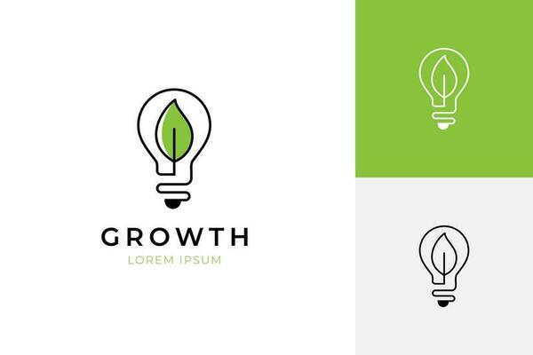 Sustainable ecological energy logo design with leaf and bulb lamp design concept for Energy saving lamp symbol, icon. Eco Friendly, Eco world, green leaf, energy saving lamp symbol