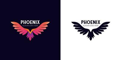 awesome phoenix wings gradient logo illustration and black silhouette bird eagle logo design vector