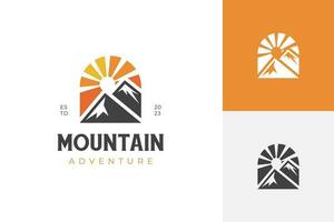 Mountain Landscape Silhouette graphic element with sun for Outdoor Travel adventure Vintage logo design vector