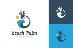 beach palm and island logo design with wave vector design of circular beach icons