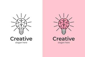 creative brain logo icon design with light bulb vector element symbol. creative idea logos, smart idea illustration