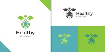 healthy life logo icon design with people, water drop and leaf graphic element for Sport, fitness, medical or health care center logo vector