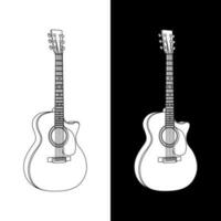 Simple Guitar line art vector illustration. Black and white background musical instrument template. Vector eps 10