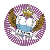 Libertas. T-shirt design featuring a winged heart in the colors of the San Marino. vector