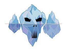 vector illustration of three icebergs floating on the water. ice with evil face