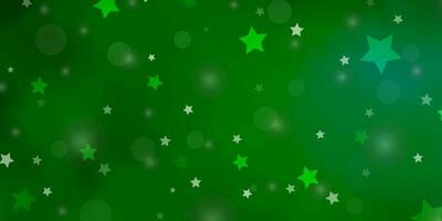 Light Green vector backdrop with circles, stars.