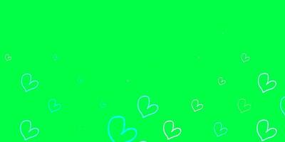 Light Blue, Green vector background with hearts.