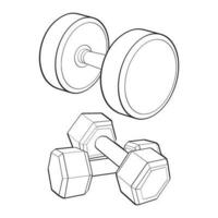 Set of Heavy sport dumbbell for gymnastics, outline sketch vector isolated with white background.