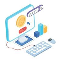 An isometric icon of bitcoin analytics vector