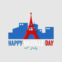 Happy Bastille Day poster with eiffel tower in front of the city vector