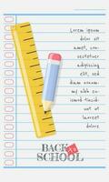 Back To School template with a pencil and ruler on a notebook sheet vector