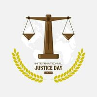 International Day of Justice greetings with scales in front of a globe vector