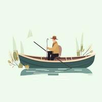 A boatman with suit and hat sailing a blue boat vector