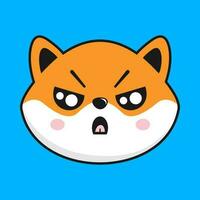 shiba inu perro enojado cara cabeza kawaii pegatina vector