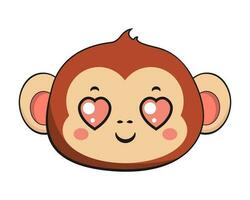 Monkey Chimpanzee Heart Love Eyes Kawaii Sticker Isolated vector