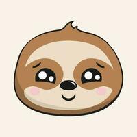 Sloth Shy Face Head Kawaii Sticker Isolated vector