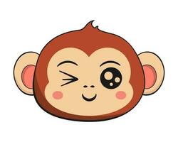 Monkey Chimpanzee Winking Face Head Kawaii Sticker Isolated vector