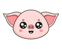 cerdo sonriente cara cabeza kawaii pegatina vector